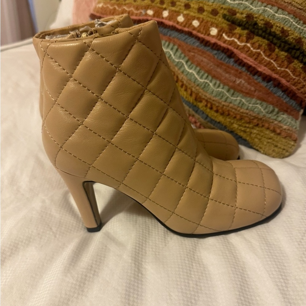 Quilted Tan High Heel Ankle Boots